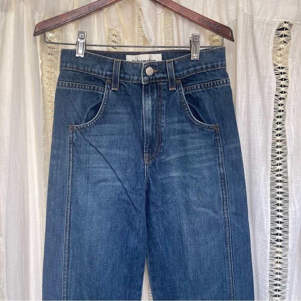 Reformation High Rise Baggy Relaxed Wide Leg Dark Denim Jeans 24/26, 0/2 - Picture 5 of 16